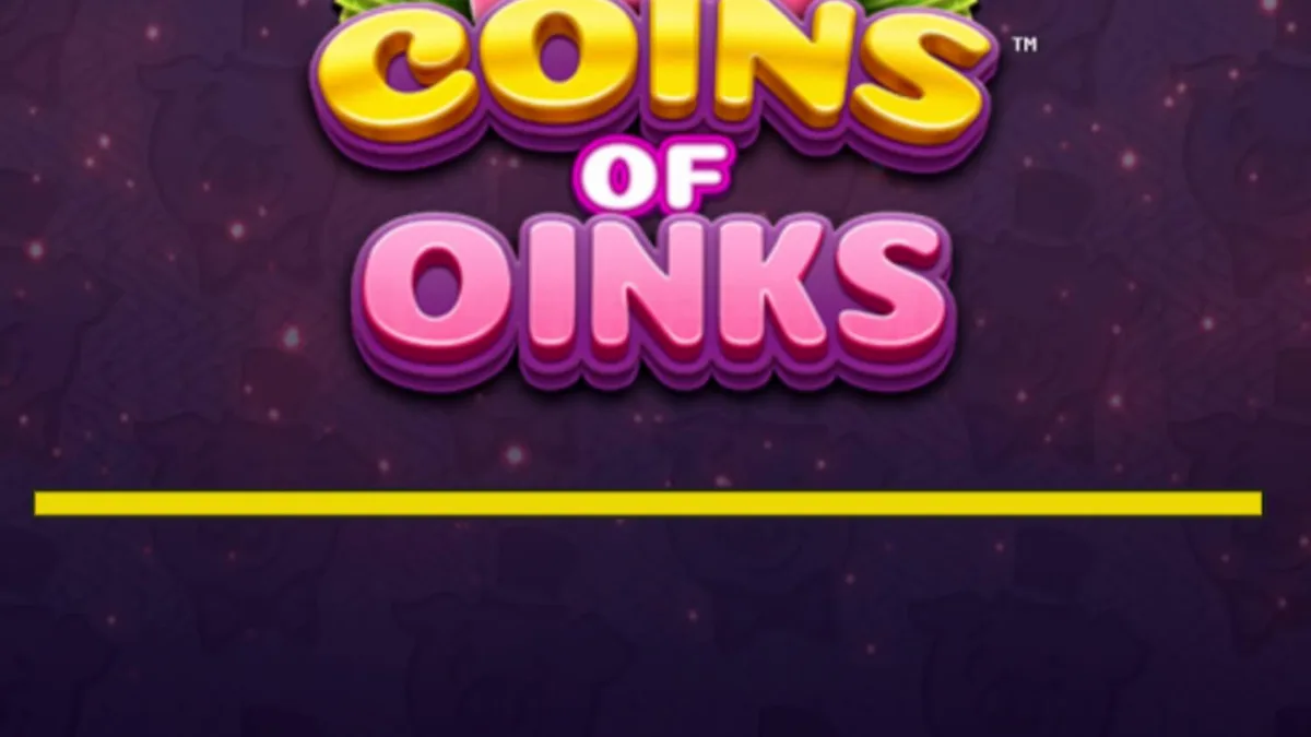 Cenário luxuoso e cartoon do slot Coins of Oinks com porcos ricos