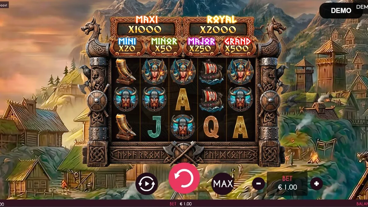 Slot Valhalla Wilds Boost com temática viking e símbolos de runas
